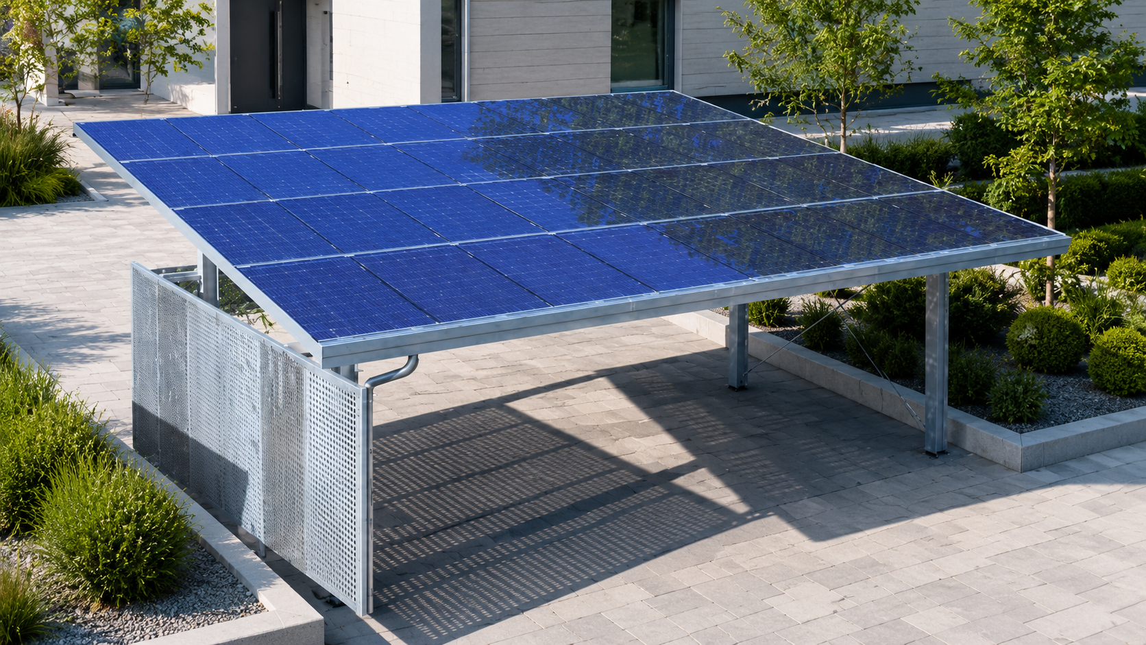 Illustration d’un abri équipé de panneaux solaires en toiture