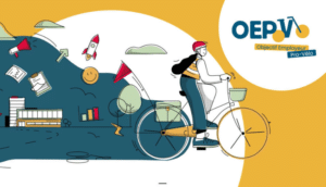 Graphique du programme Objectif Employeur Pro-Vélo (OEPV) promouvant la mobilité douce et l'utilisation des vélos. Ce programme, similaire au programme Alvéole 2022, encourage les entreprises à adopter des solutions de mobilité durable.