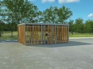Réaliste de l'Abri Forêt Bycommute installé en extérieur avec un cadre naturel